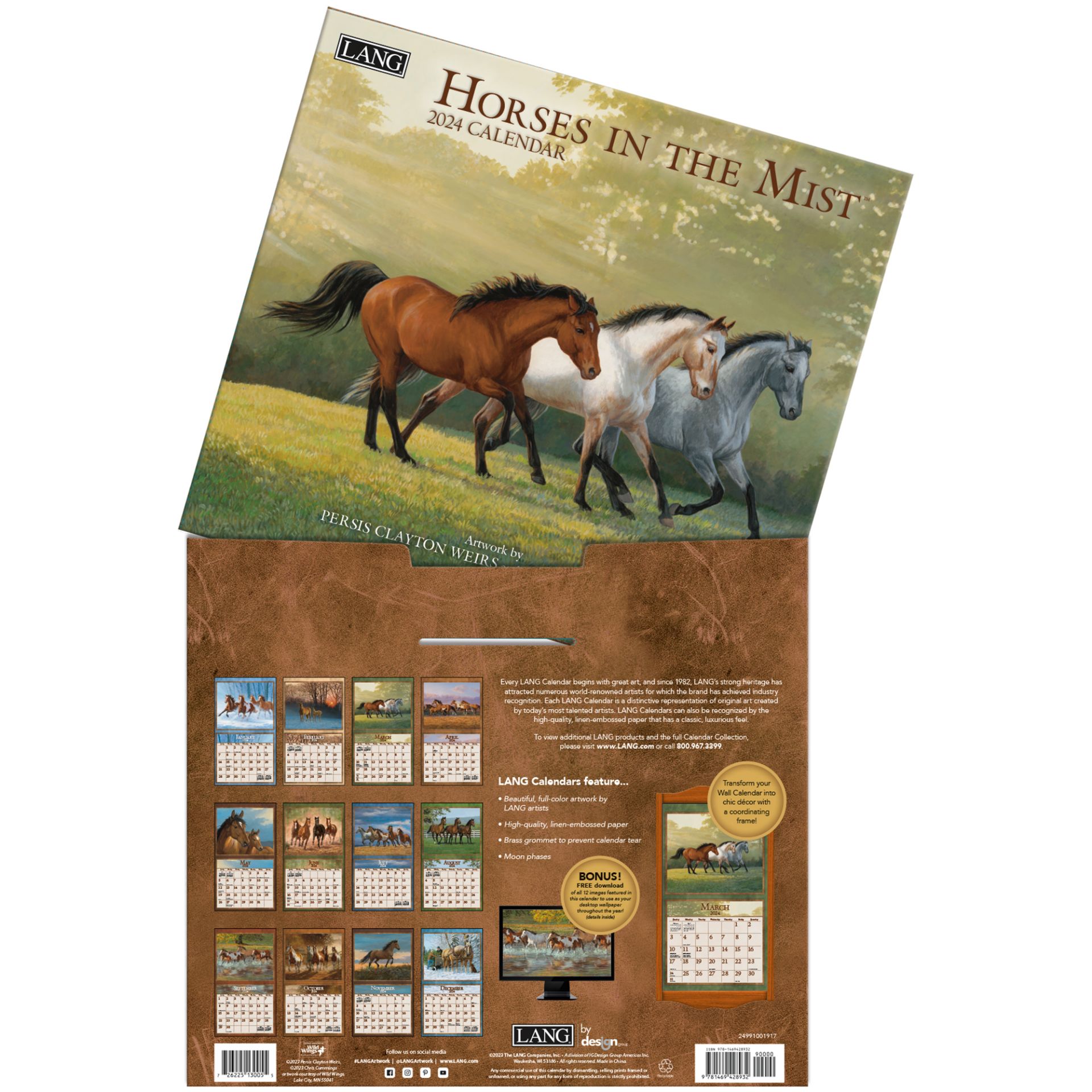 Lang Wall Calendar 2024 Horses in the Mist Nextra Dianella